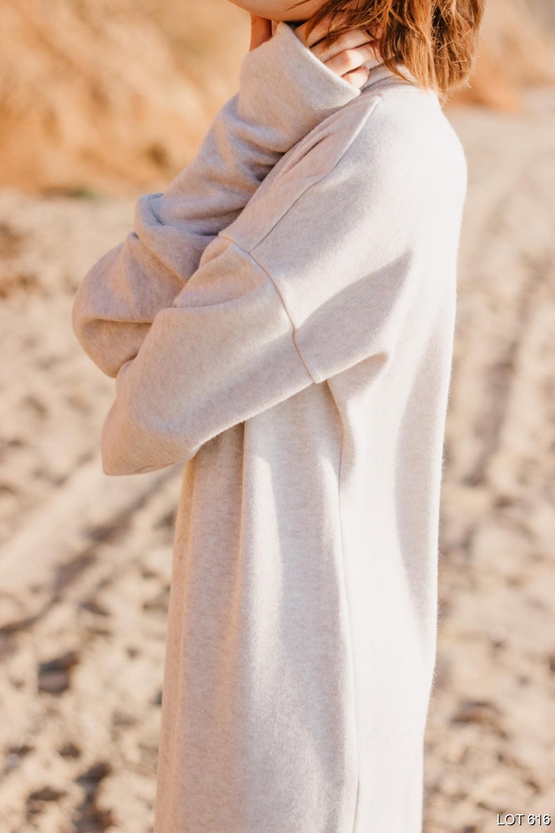 Turtleneck maxi dress Oversized dress Thumbhole sleeves  in image 3