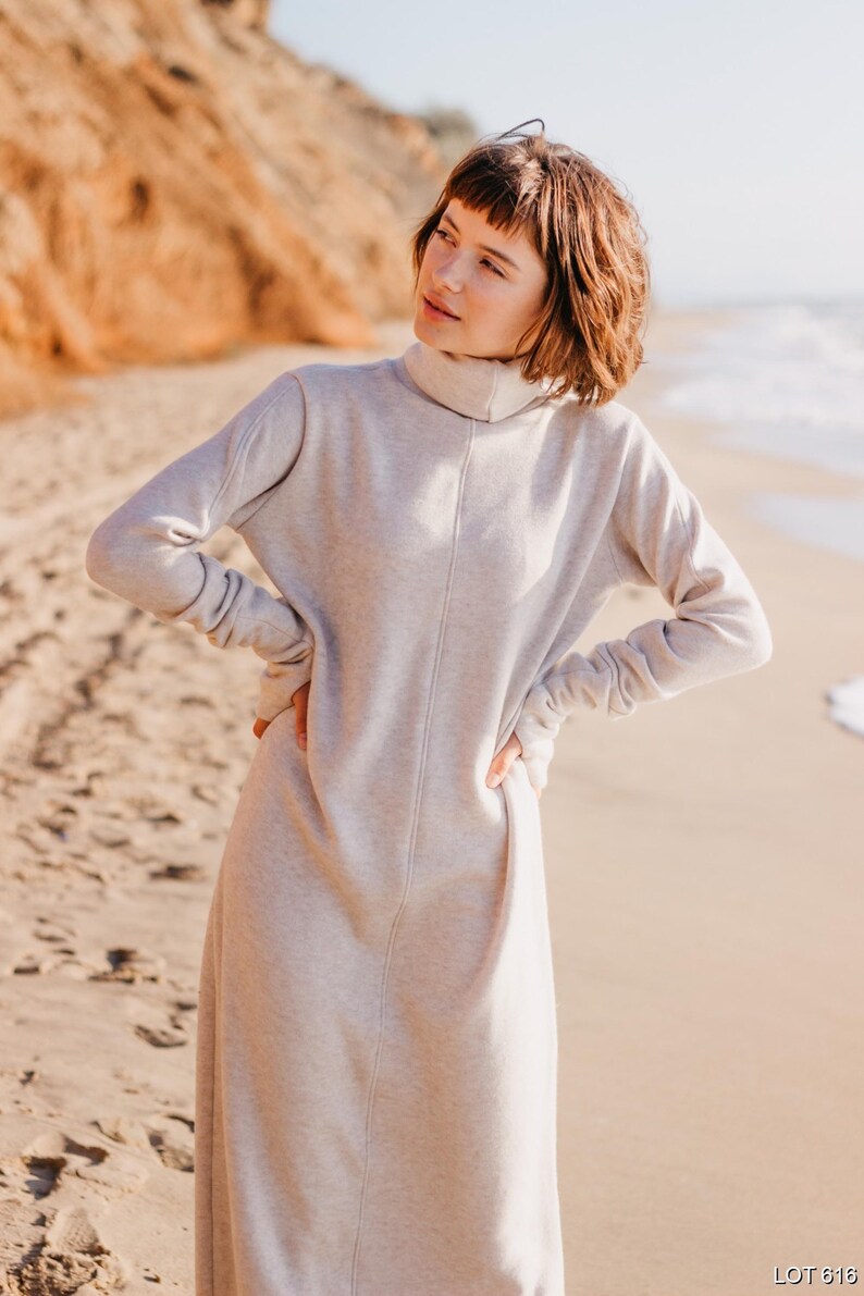 Turtleneck maxi dress Oversized dress Thumbhole sleeves  in image 4