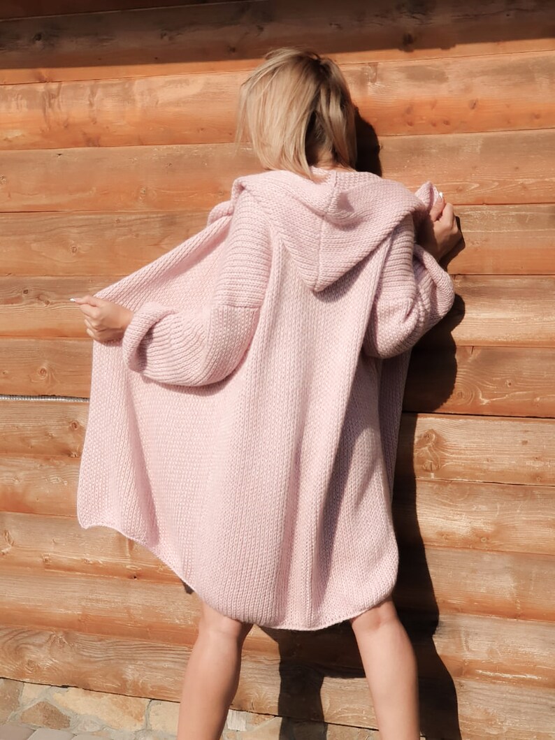 Oversized Cardigan in Pink Knee Length Cardigan Hooded Etsy UK