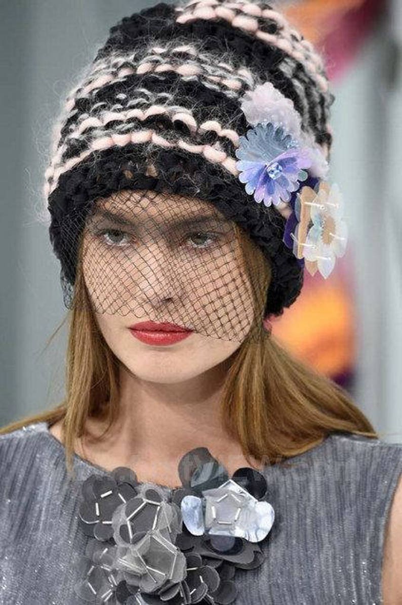 Chanel style hat Hand Knitted Hat Winter Accessories Womens Etsy