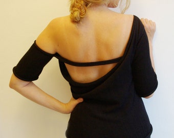 Unique Black Light Knit Asymmetric Top (id 001) Express shipping