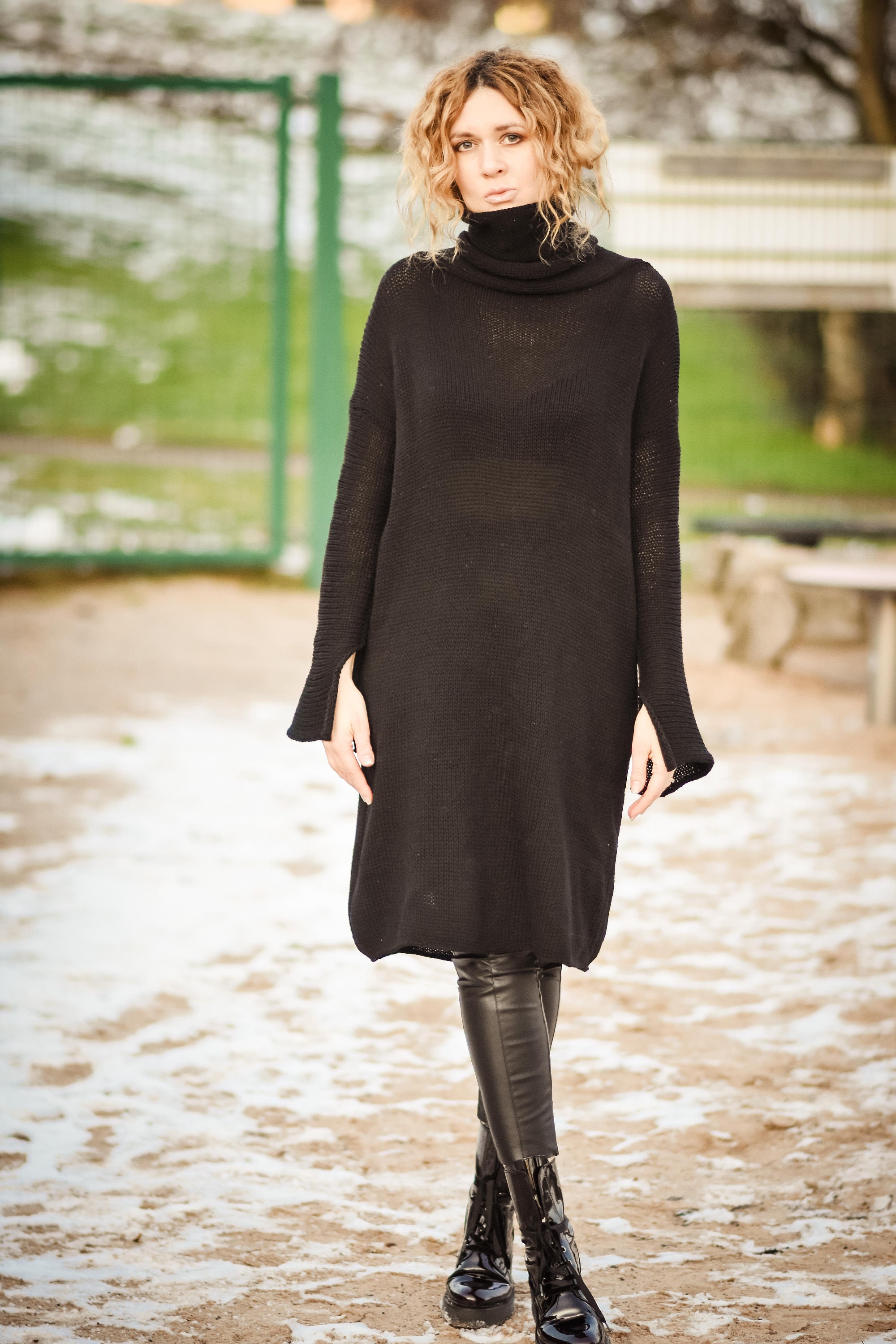 Sweater Dress in Black Turtleneck 