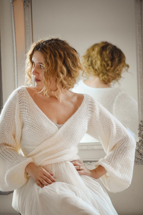 Bridal Mohair Silk Sweater Cross Front 