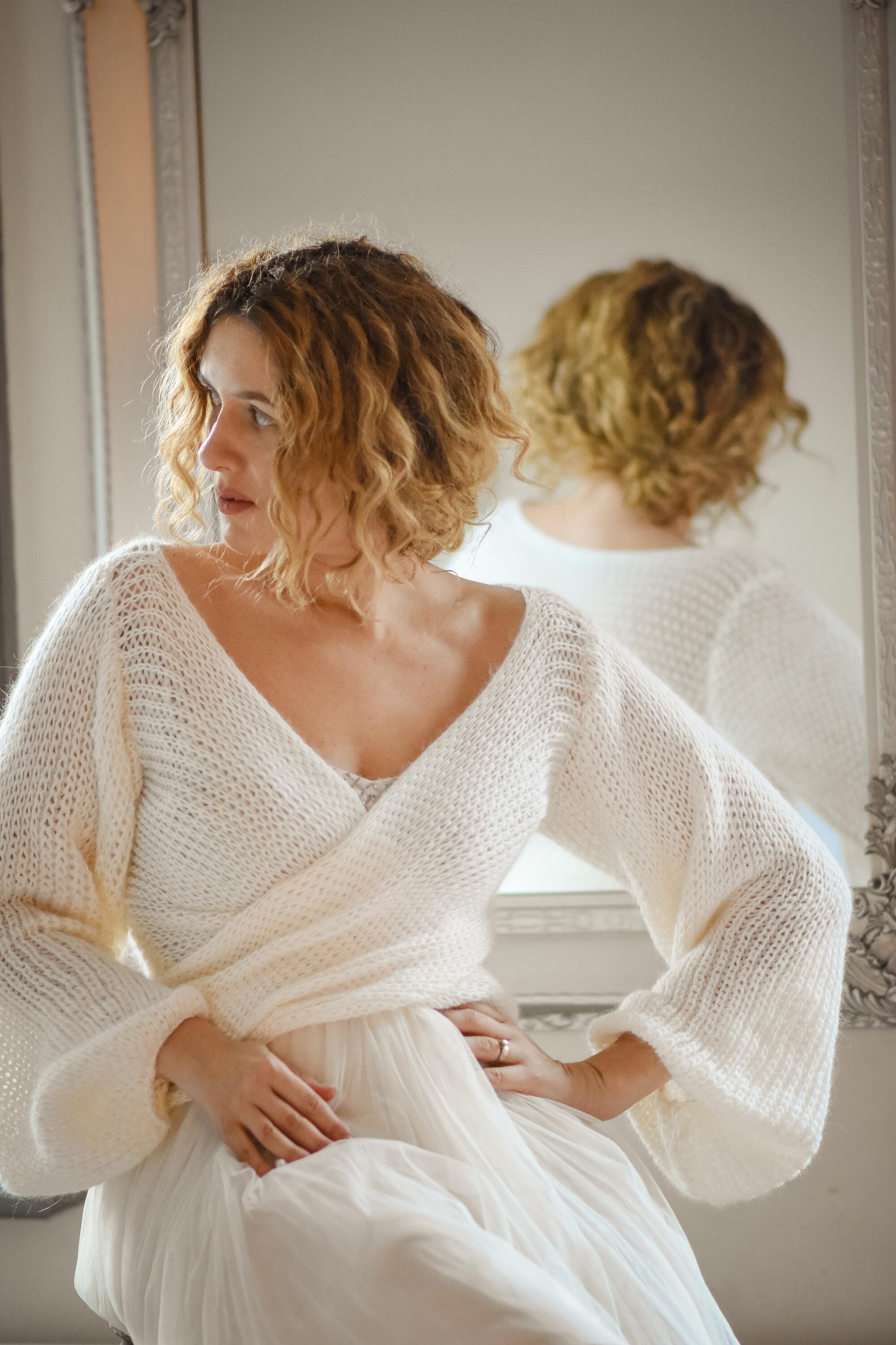 Bridal Mohair Silk Sweater Cross Front 