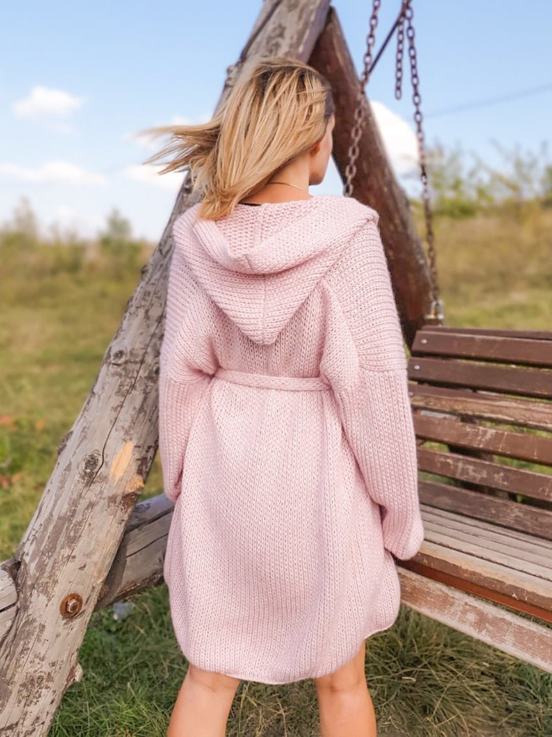 Oversized Cardigan in Pink Knee Length Cardigan Hooded Etsy UK