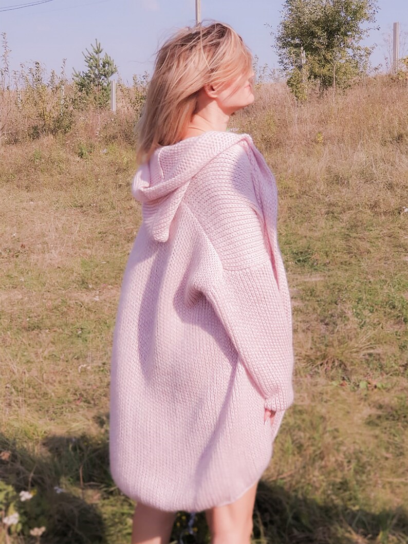 Oversized Cardigan in Pink Knee Length Cardigan Hooded Etsy UK