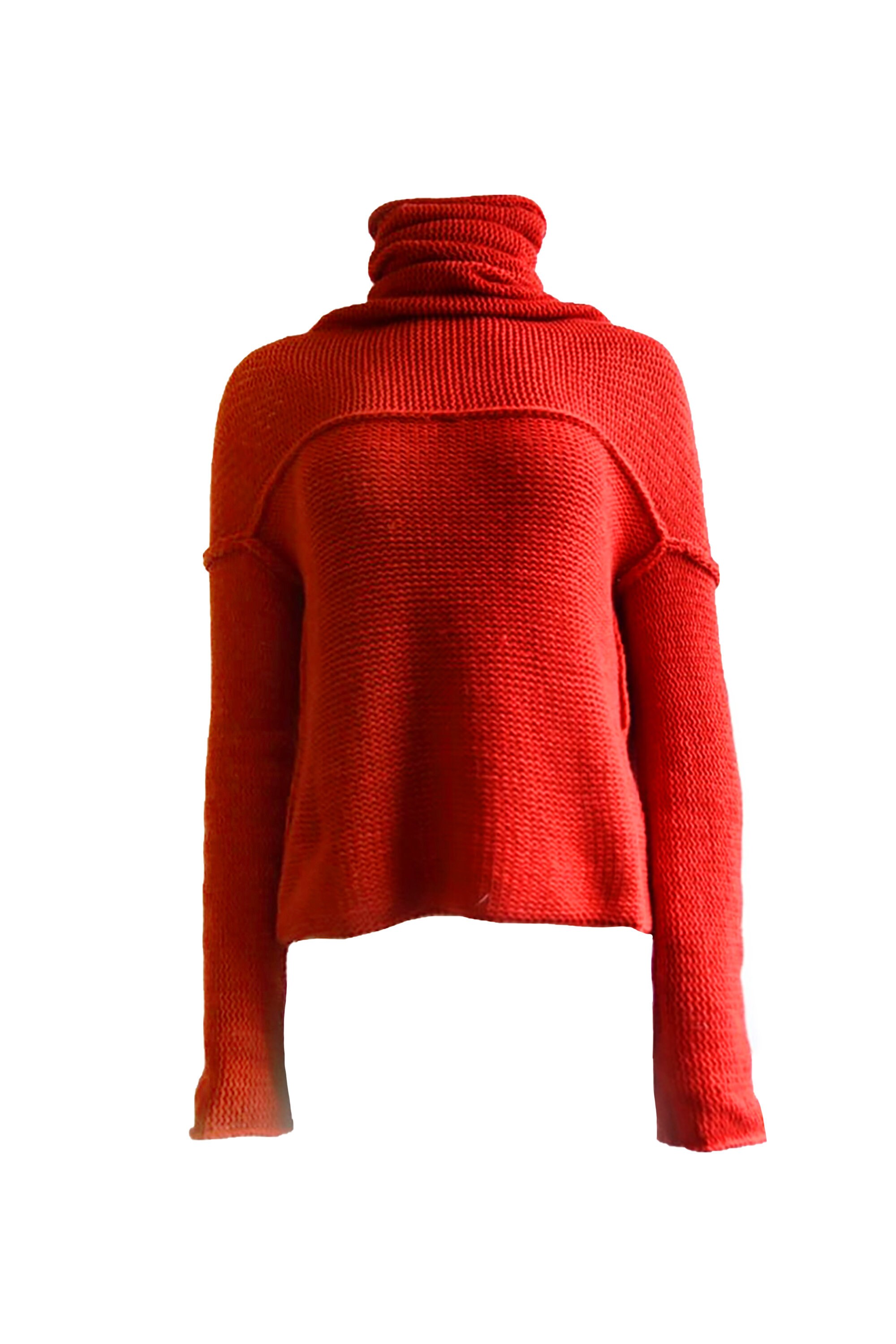 Image of Oversized Sweater For Women, Reversed Seams Sweater, Chunky Knit Turtleneck Merino Wool