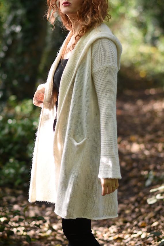 Lightweight Hooded Cardigan Mohair Silk Cashmere Spring Summer in Cream Etsy Canada