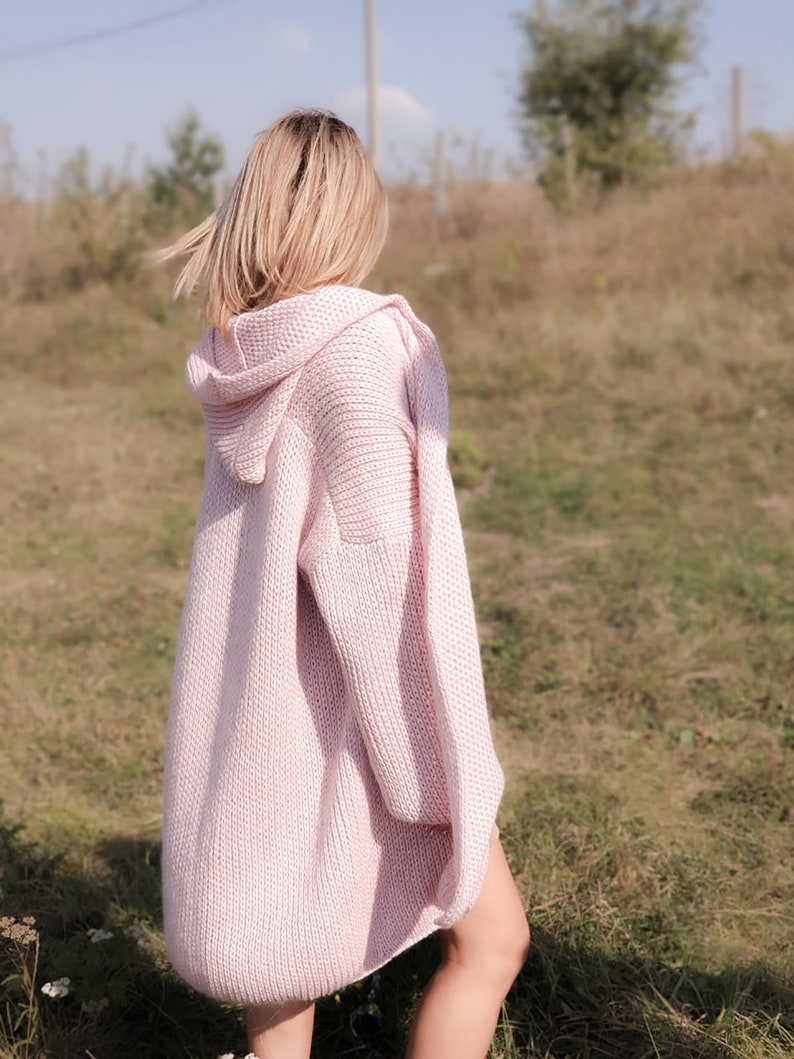 Oversized Cardigan in Pink Knee Length Cardigan Hooded Etsy UK