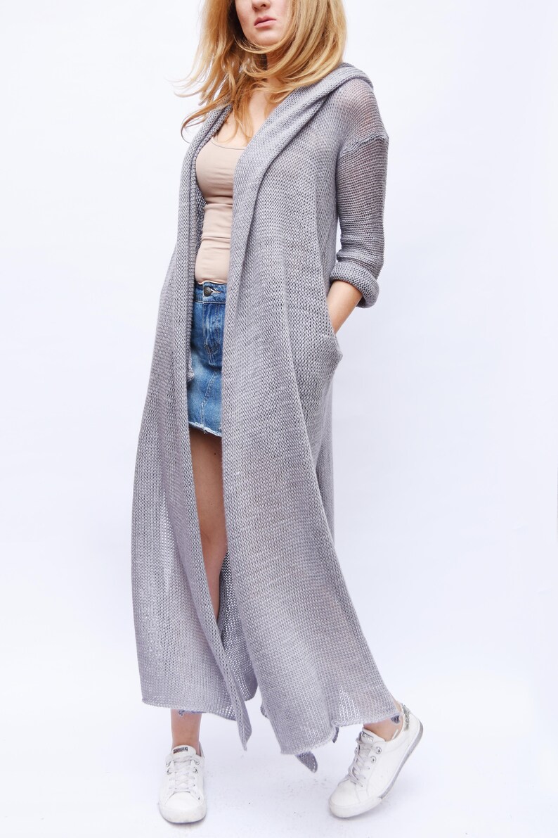 Maxi Summer Cardigan Lightweight Hooded Cardigan Merino Wool Etsy