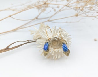 Boucles d'oreilles véritables scarabées bleu - porte bonheur femme - bijoux bohème - boucle d'oreille art nouveau