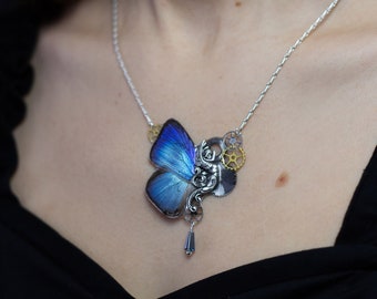 Collier véritable aile de papillon - bijoux papillon - bijoux unique - collier art nouveau