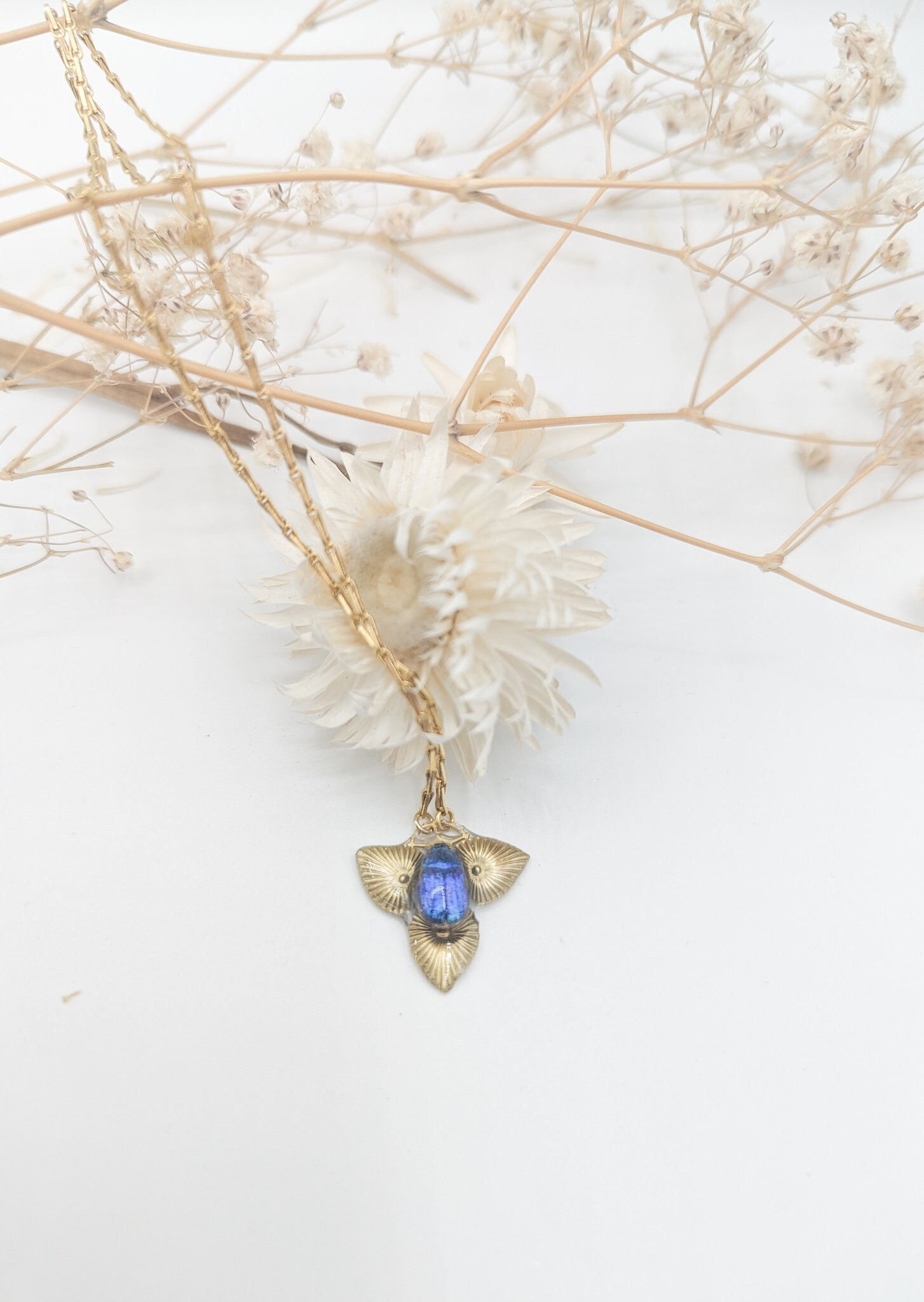 Collier Vintage Scarabée Bleu - Pendentif En Pierre, En Bon état D'occasion