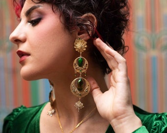 Boucles d'oreille art nouveau véritable scarabée - boucles d'oreille longues bohème et chic - bijoux vintage