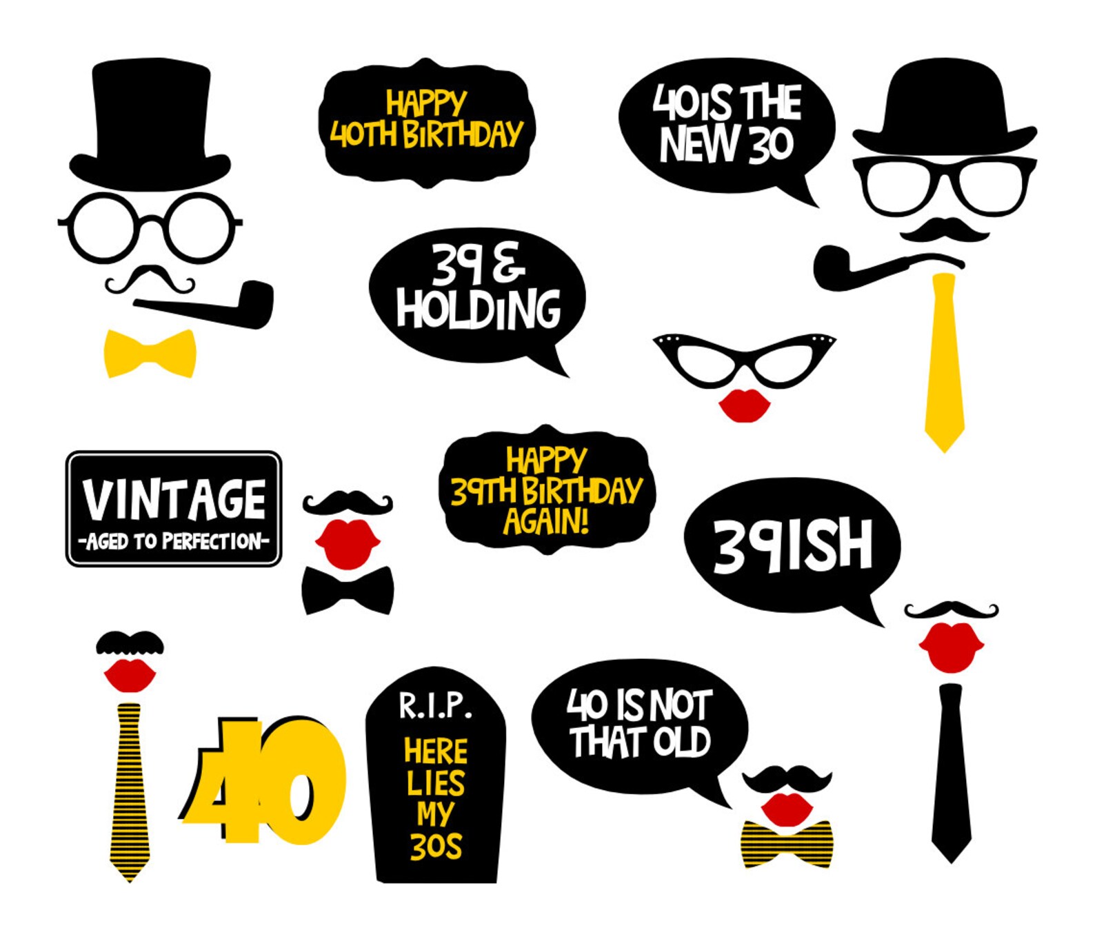 40th Birthday Party Printable Photo Booth Props Yellow Etsy 40th-birthday-party-printable-photo-booth-props-yellow-etsy