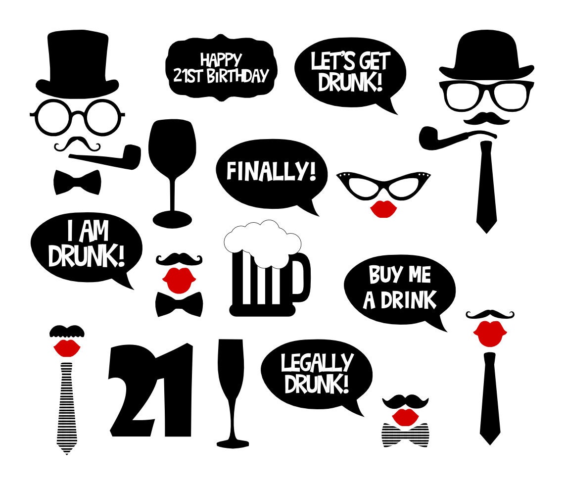 21st Birthday Party Printable Photo Booth Props Black | Etsy