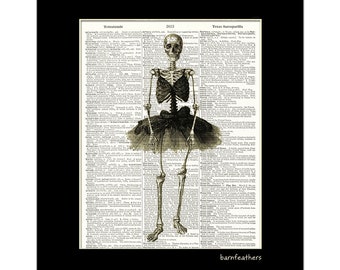 SKELETON IN TUTU - Dictionary Art - Day Of The Dead - Book Art Print No. P476