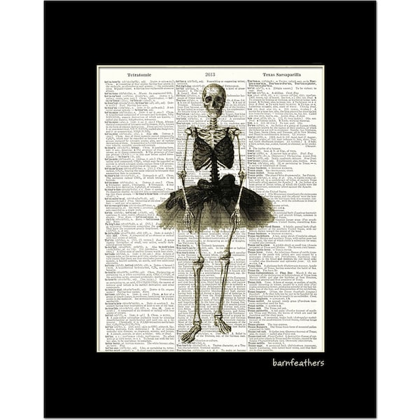 SKELETON IN TUTU - Dictionary Art - Day Of The Dead - Book Art Print No. P476