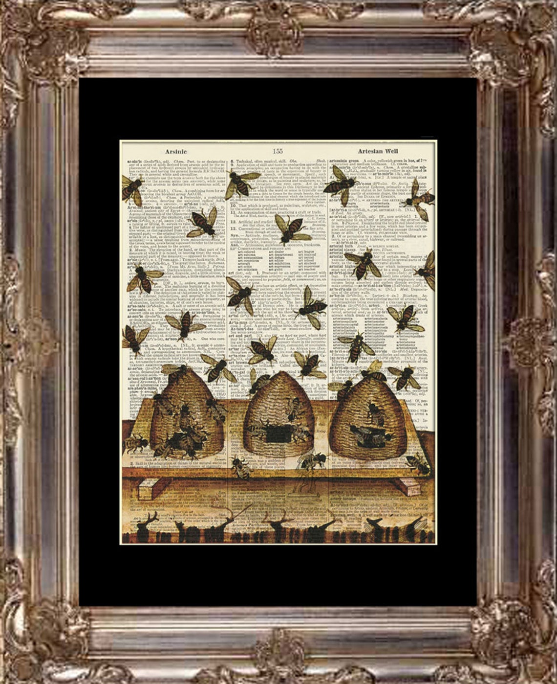 Bee Hives Dictionary Art Print Vintage Illustration on Etsy