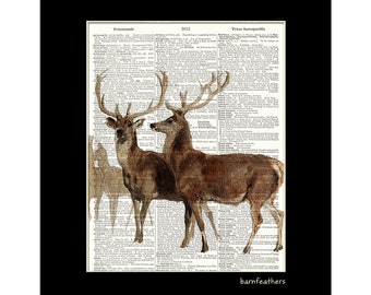 Dictionary Art Print - Buck Deer - Vintage Illusrtation Deer - Wildlife Art - Wall Decor - No. P852