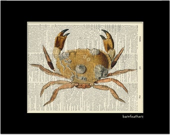 Crab Dictionary Art - Vintage Dictionary Art Print - Book Page Art Print - Home Decor No. P85