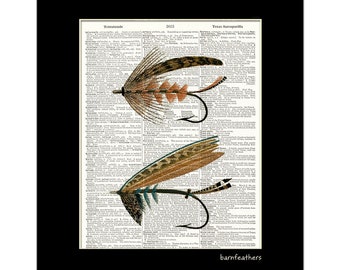 Hand Tied Fishing Flies Dictionary Art Print Book Page Art Fishing Decor No. P888