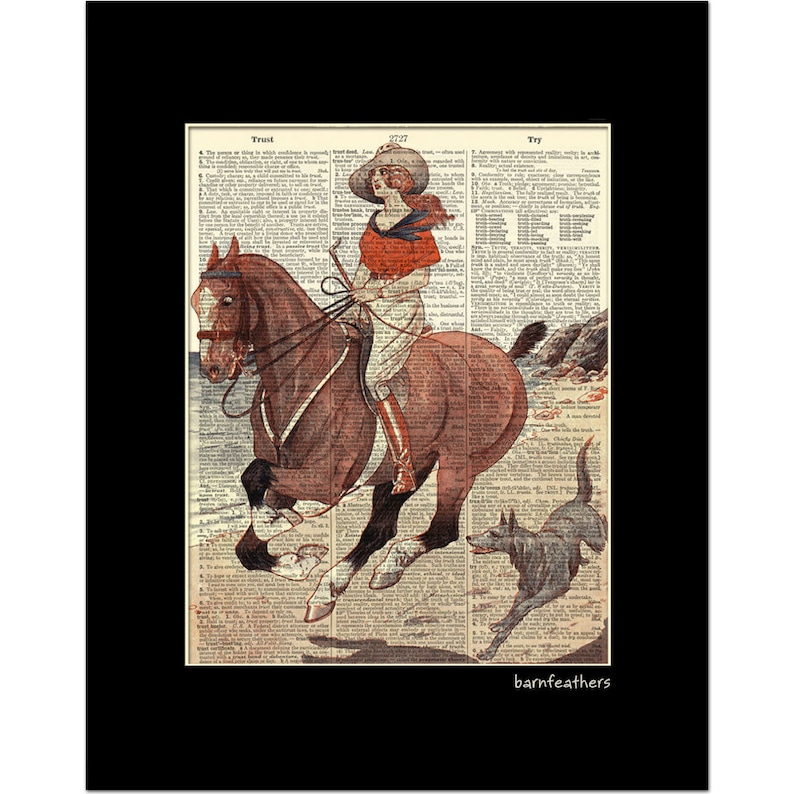 Woman Riding Horse on Beach Vintage Dictionary Art Print Etsy