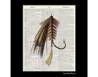 Hand Tied Fishing Fly - Dictionary Art Print Book Page Art Fishing Decor No. P431