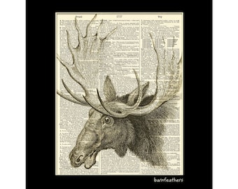 Vintage Moose Illustration - Dictionary Art Print - Book Page Art Print - Home Decor No. P189