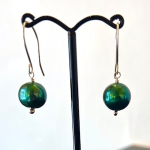 Green Fresh Water Pearl Earrings in Sterling Silver - 925 - Pearl Drops - June&#39;s Birthstone - Handmade in Cornwall - Gift for Her - Unique