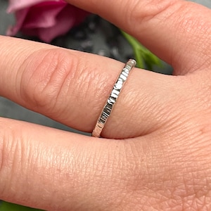 Sterling Silver Ring Handcrafted Textured, Thick 2mm Band, Stacking Ring, Hammered Ring, Sparkly Faceted silver ring, Solid Silver