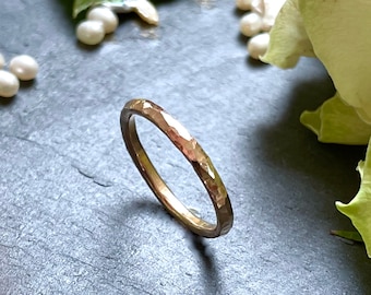 9ct Gold Thick Ring Handcrafted Textured 2mm Band ~ solid gold Stacking Ring ~ Gold Wedding Band ~ Hammered Ring ~ Sparkly Faceted Gold Ring