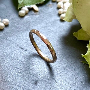 9ct Gold Thick Ring Handcrafted Textured 2mm Band ~ solid gold Stacking Ring ~ Gold Wedding Band ~ Hammered Ring ~ Sparkly Faceted Gold Ring