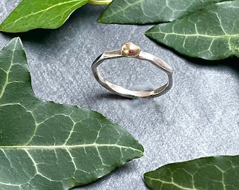 Handgemachter Sterling Silber Ring mit 333 Gold Perle - Punziert