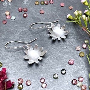 Handcrafted Aluminium Flower Earrings: Sterling Silver Earwires