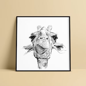 Wildlife Druck. Giraffe Zeichnung. Giraffe Plakat. Tier-Wand-Kunst. Bleistiftzeichnung. Schwarz-Weiß-Zeichnung. Natur-Druck. Wildes Leben Plakat
