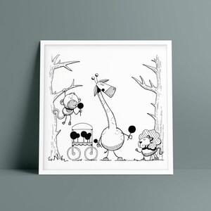 キリンのロリポップスタンド。動物の友達はキャンディーが大好きです。子供と大人向けのウォールアート。白黒のイラスト。