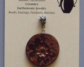 Earthenware Copper Glazed Stamped Pendant