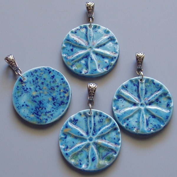 Earthenware Blue Caprice Stamped Flower Pendant