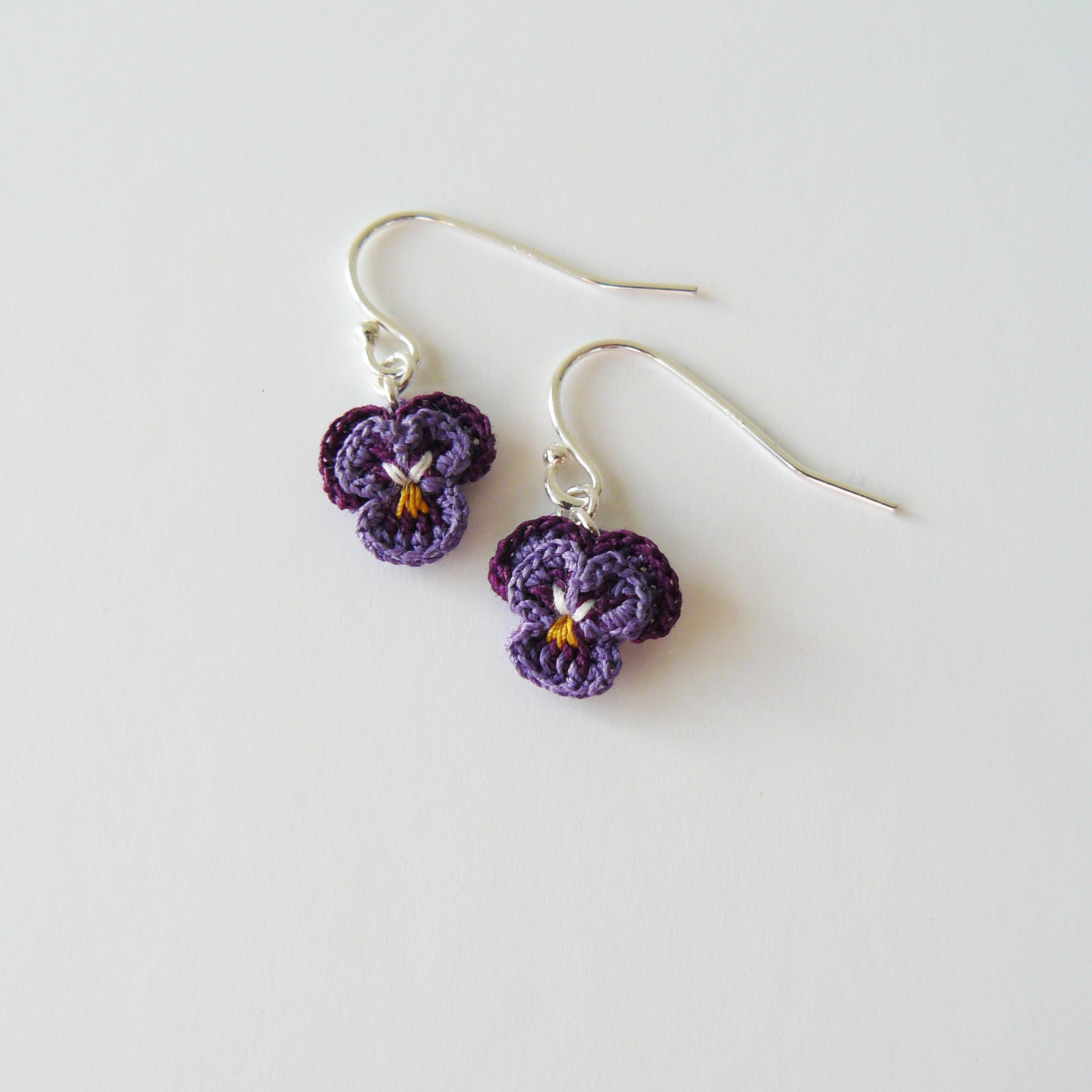 38 Pansy Crochet Patterns for Flowers, Decor, and Wearable Details 38 Pansy earrings Crochet Pansy earrings