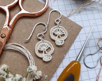 Skull Earrings, Tiny Skull Earrings, Sugar Skull Earrings, Microcrochet Skull, Crochet Lace Skull, Gothic Jewellery, thank you gift