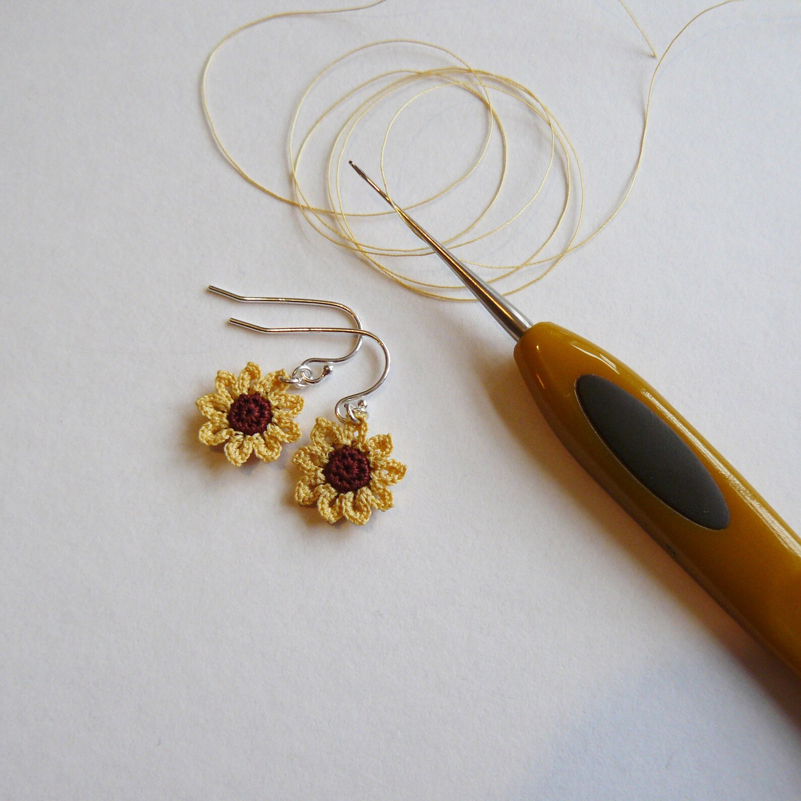Sunflower Crochet Earrings Microcrochet Flower Earrings Tiny Etsy