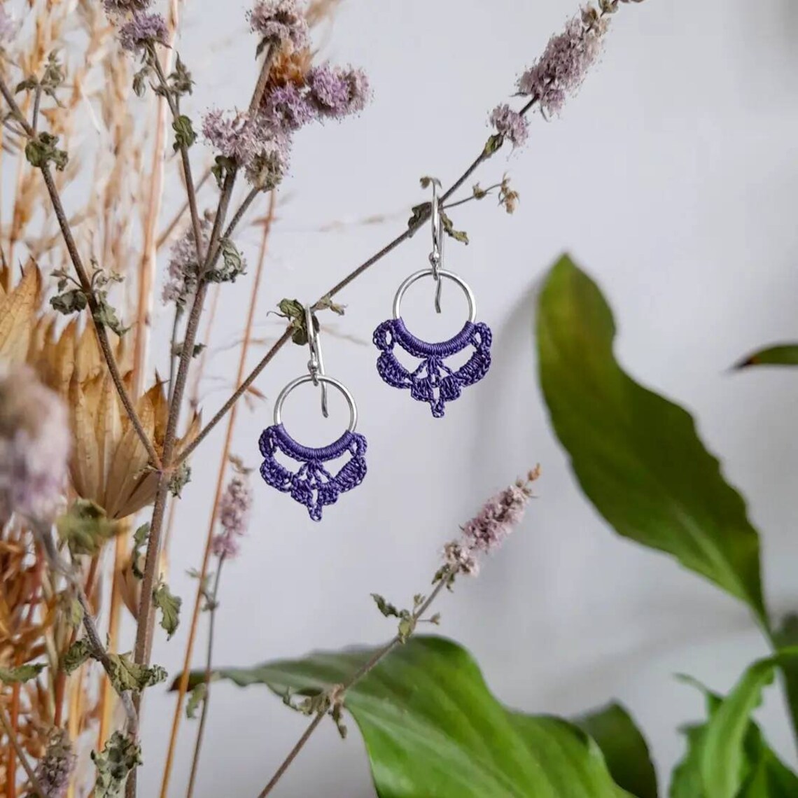 Crochet Hoop Earrings Lilac Crochet Earrings Purple - Etsy