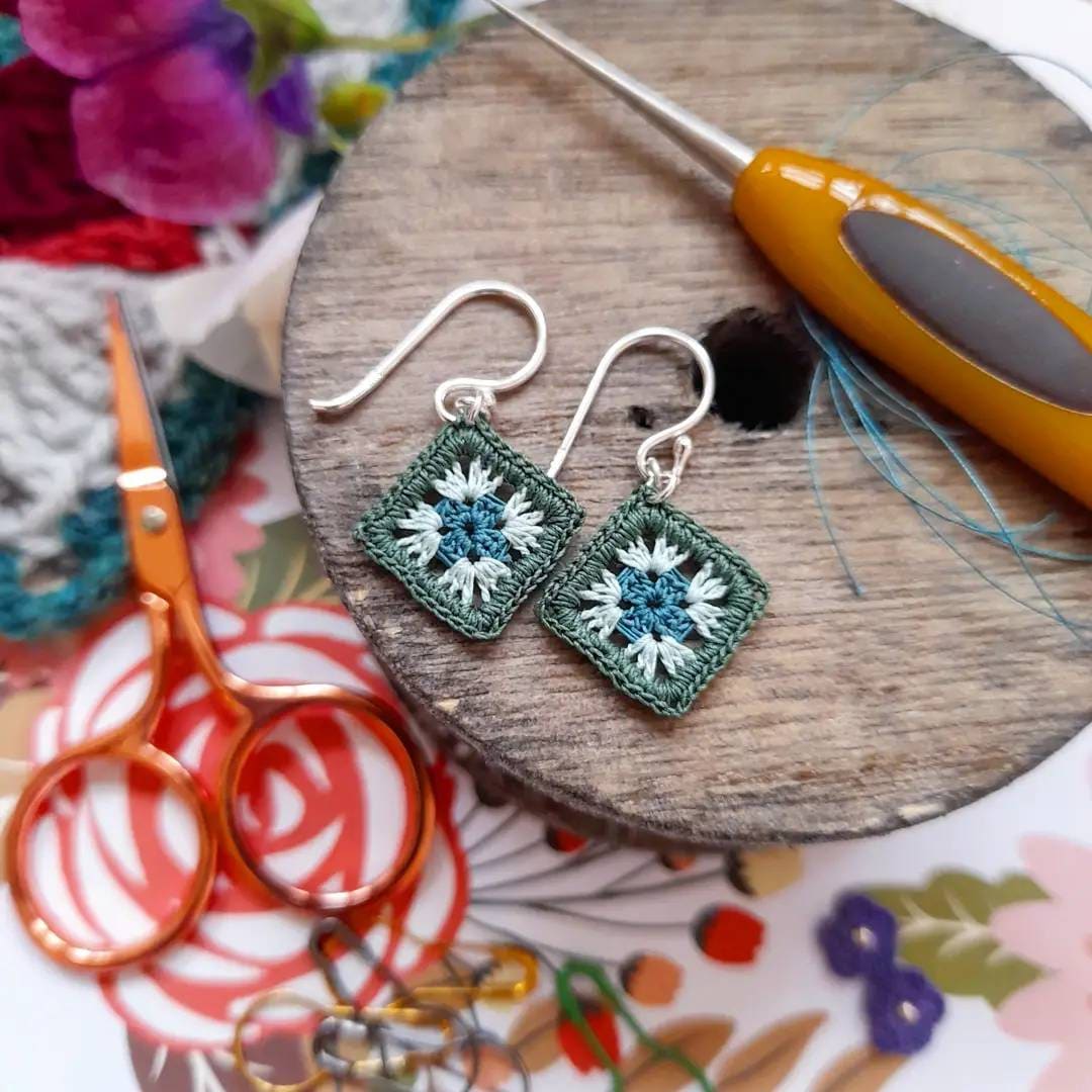 Granny Square Earrings Crochet Pattern