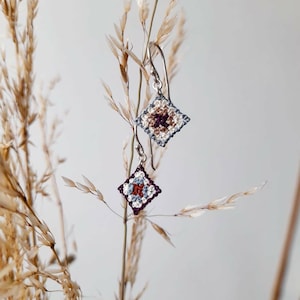 Tiny Granny square earrings, mismatched micro crochet earrings, sterling silver, little square jewellery, gifts for crocheters and kintters