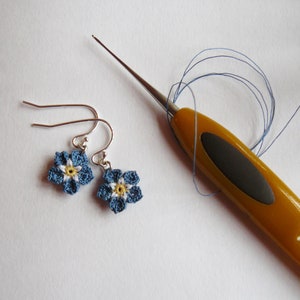 Forget me not earrings, microcrochet flower earrings, blue lace earrings, something blue, thank you gift, gifts for her, sterling silver