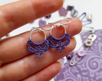 Crochet Hoop Earrings, lilac crochet earrings, purple earrings, sterling silver hoops, gifts for crochet lovers, micro crochet