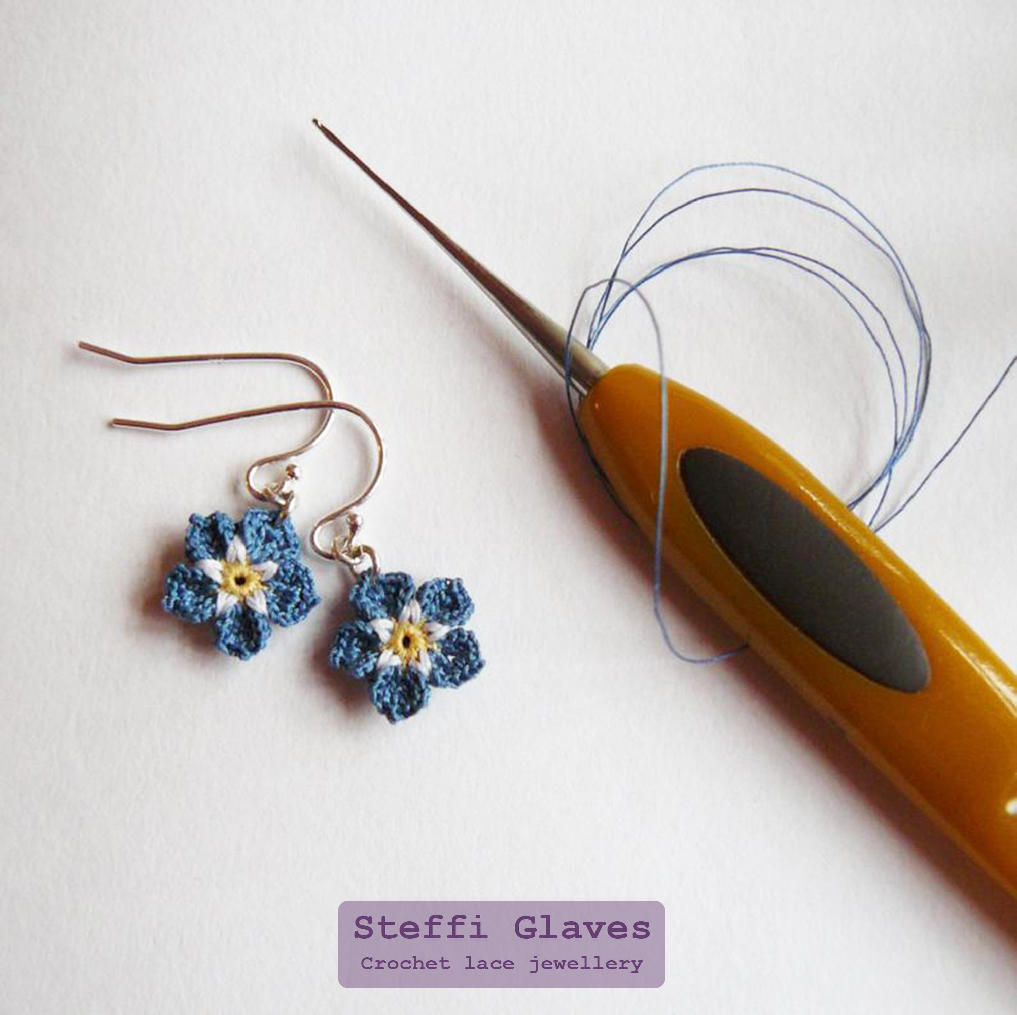 Micro crochet Forget me not and cherry blossom jewellery pattern, crochet flower making tutorial, crochet PDF pattern digital download