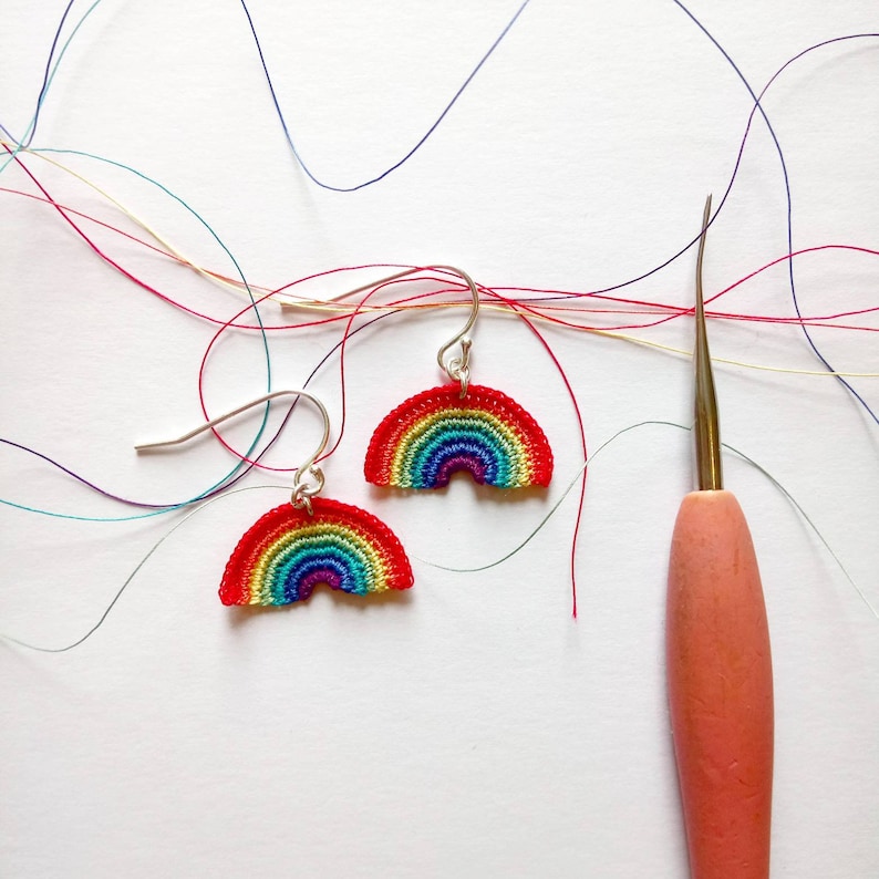 Rainbow Earrings Crochet Lace Rainbow Earrings Microcrochet Etsy UK