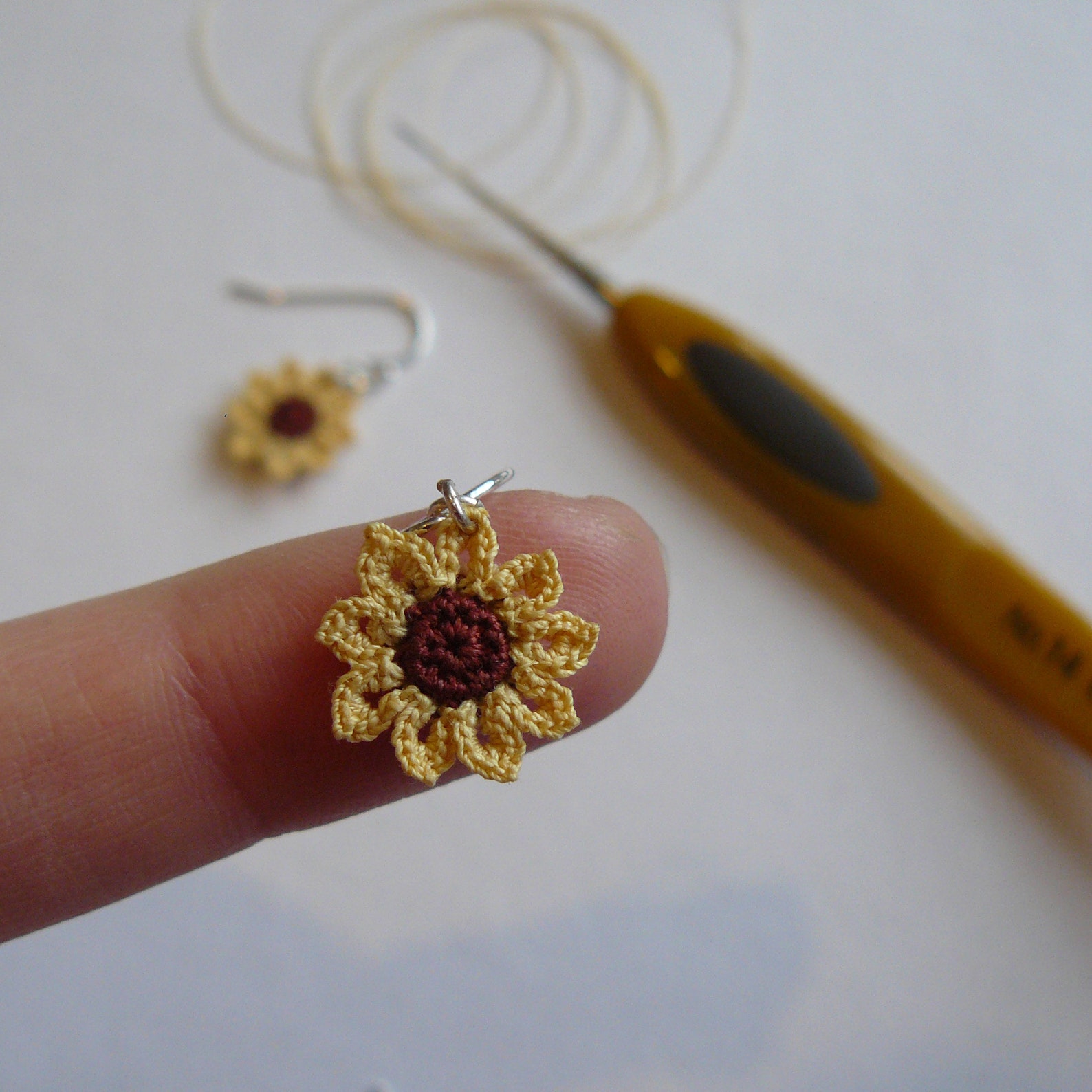 Sunflower Crochet Earrings Microcrochet Flower Earrings Tiny Etsy